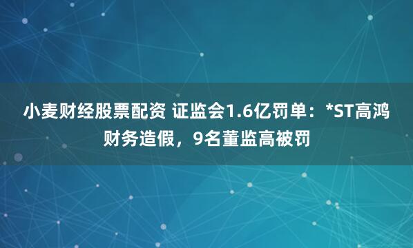 小麦财经股票配资 证监会1.6亿罚单：*ST高鸿财务造假，9名董监高被罚